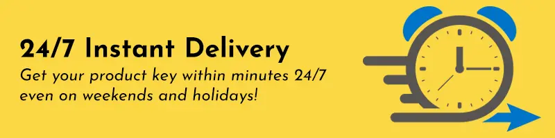 Banner advertising 24/7 instant email delivery for genuine software from Product Key Philippines.