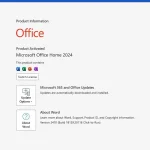 Microsoft Office 2024 product activation screen. License is active and linked to the user’s Microsoft account.