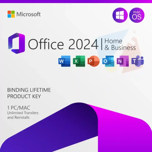 Microsoft Office Home and Business 2024 for 1 PC or Mac. Genuine retail license with lifetime activation via your Microsoft account.