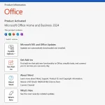 Screenshot from the Microsoft Office app showing Microsoft Office Home & Business 2024 is activated.