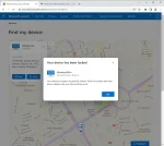 Confirmation screen showing that a device with Windows 10 Pro has been successfully locked remotely for security.