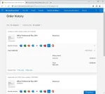 Office Professional Plus 2019 license purchase record shown in the Microsoft account's official Order History page.