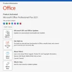 Office Professional Plus 2021 license in-app activation proof, showing the 'Product Activated' status.