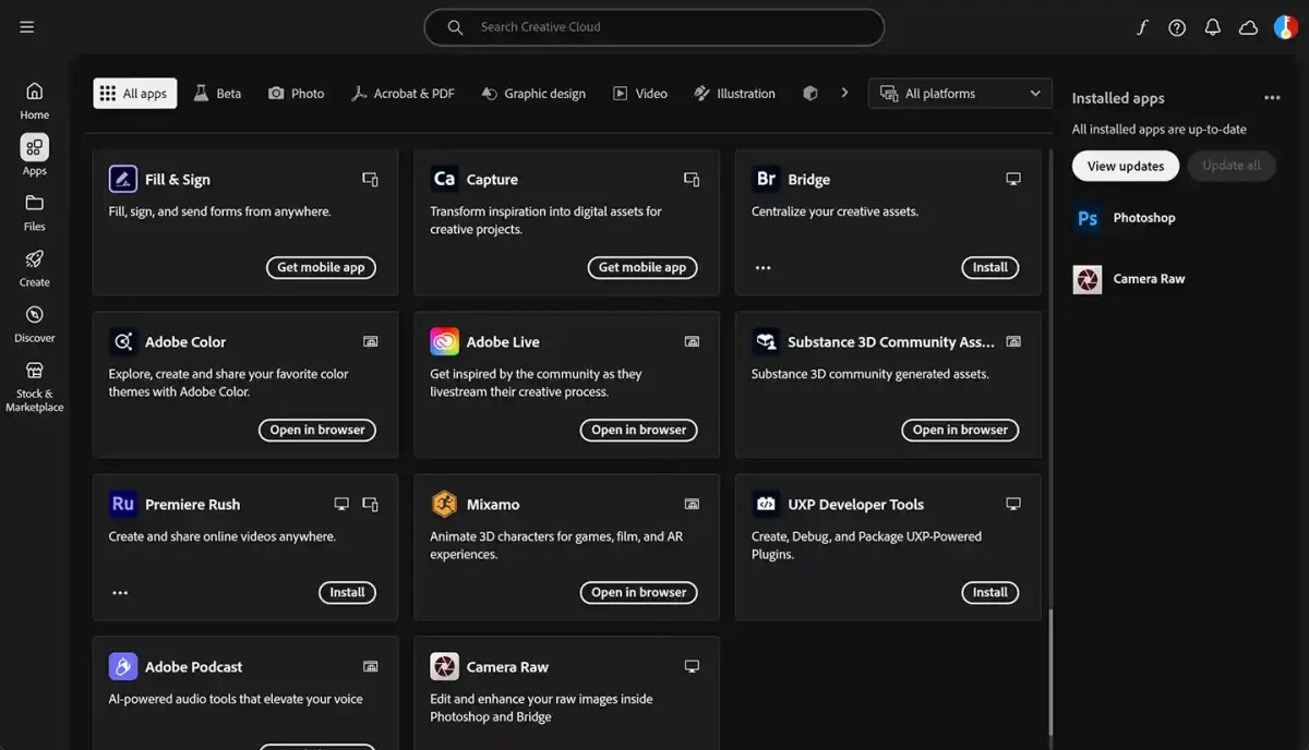 Adobe Creative Cloud's workflow and utility tools, including Adobe Bridge for asset management and Premiere Rush.