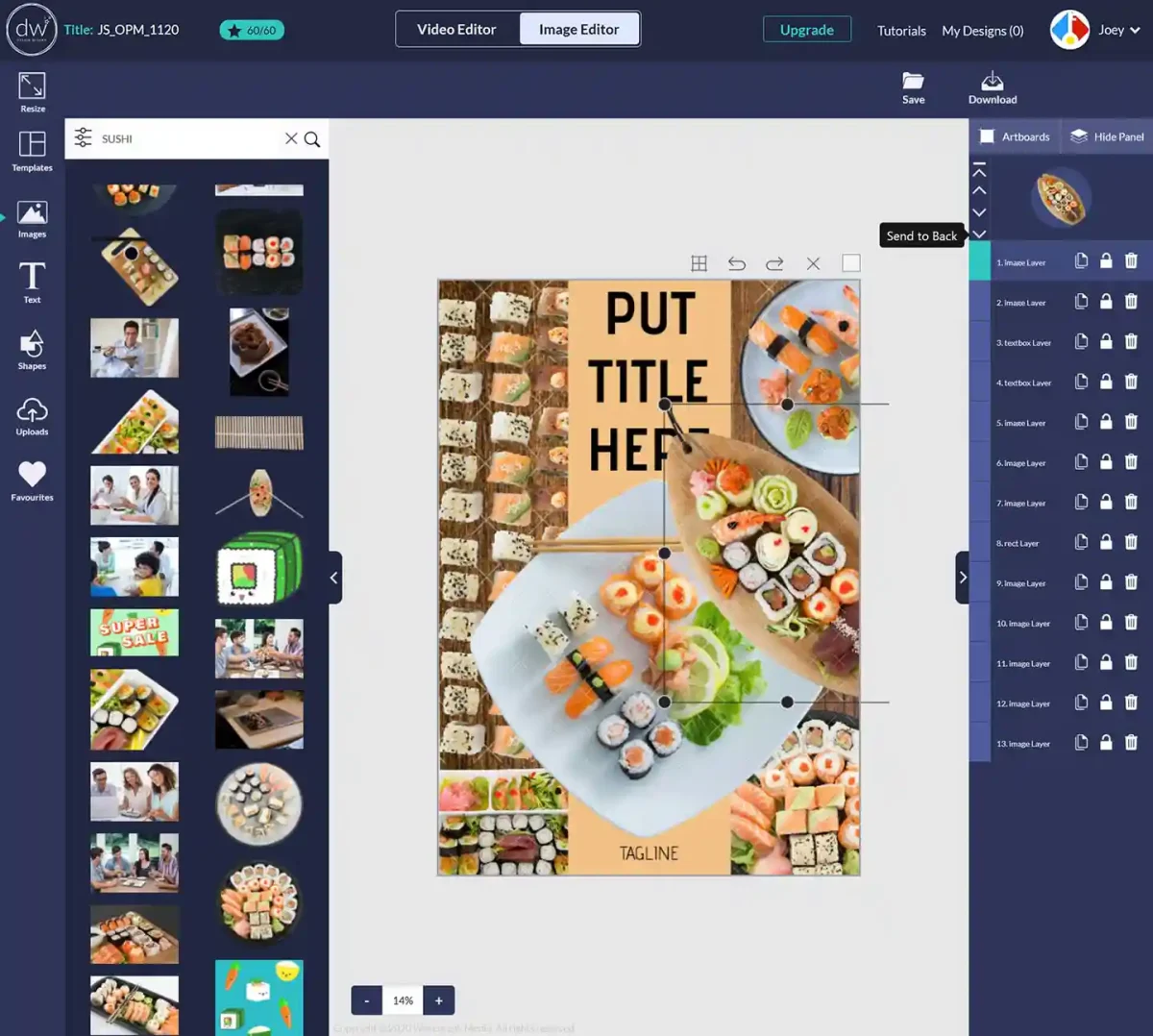 Screenshot of the Design Wizard Pro editor, showing the interface for creating custom graphics.