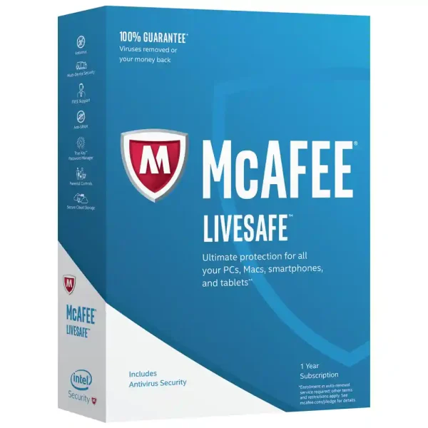 McAfee LiveSafe license for 1 year, for PCs, Macs, smartphones, and tablets for sale in the Philippines.