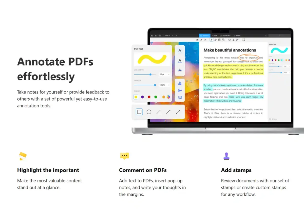 PDF Expert license showing tools to annotate, highlight, comment on, and add stamps to PDF files in the Philippines.
