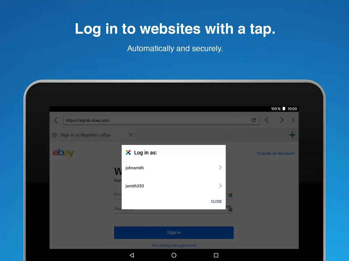 Sticky Password Premium License auto-login feature automatically filling credentials on a website securely.