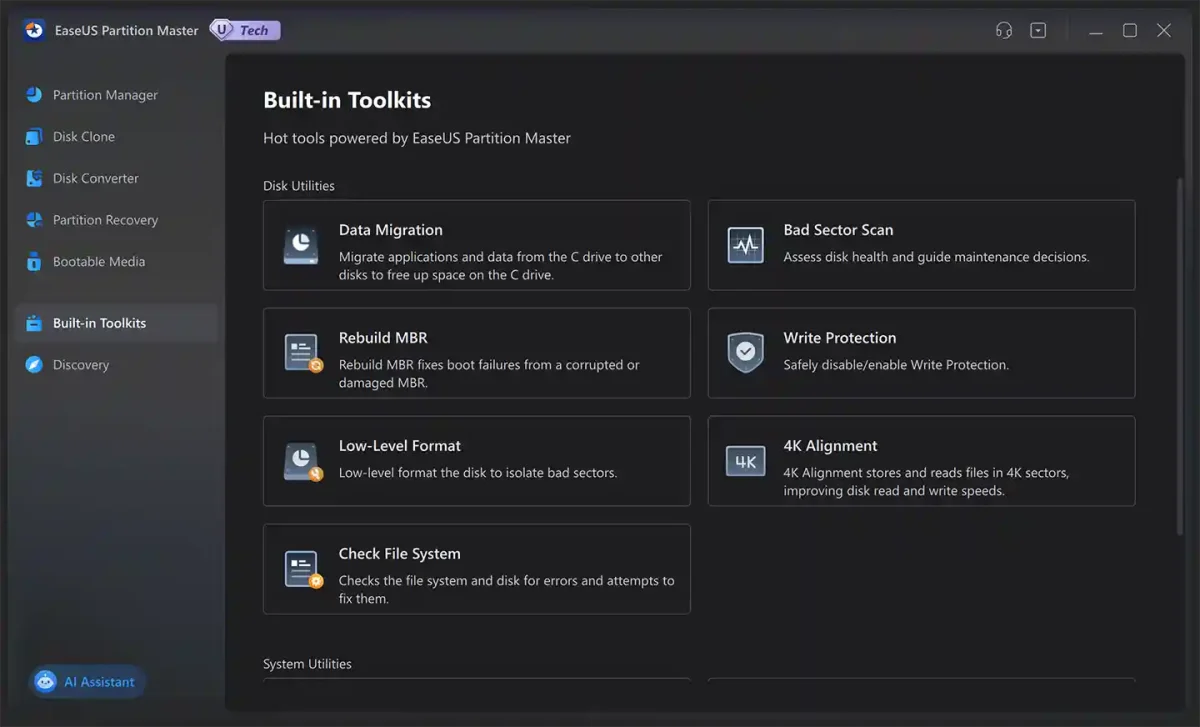 EaseUS Partition Master Enterprise License Built-in Toolkits like Bad Sector Scan and MBR Rebuild for sale in the Philippines