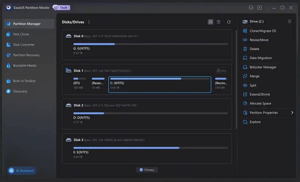 EaseUS Partition Master Enterprise License displaying the Partition Manager dashboard for PC for sale in the Philippines.