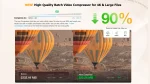 VideoProc Converter AI license Batch Video Compression tool showing a 90% file size reduction for large 4K videos.