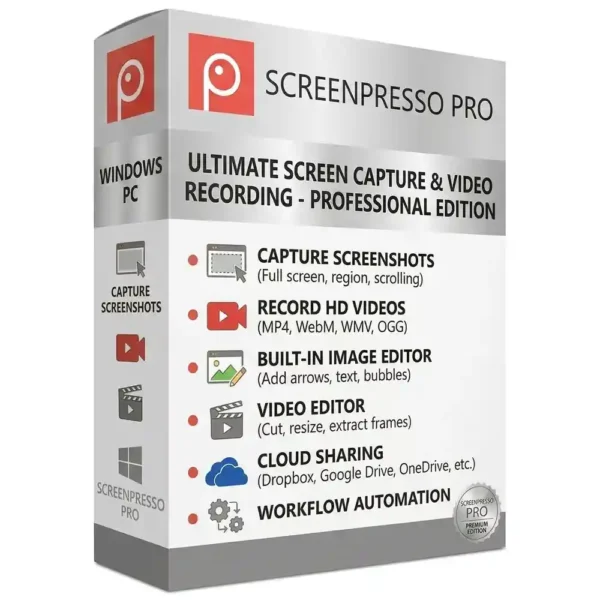 Screenpresso Pro license for 3 PCs to capture screens, record HD videos, and annotate images for sale in the Philippines.